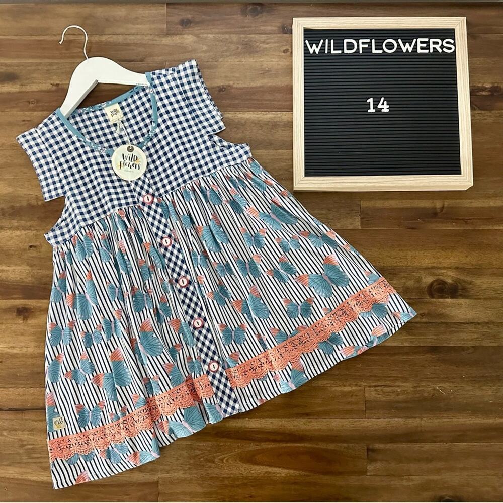 NWT Wildflowers Daydream Believer Flit & Flutter Top Blue Orange Butterflies 14